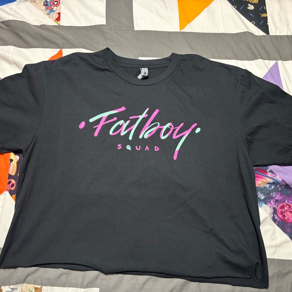 Fatboy Squad Black T-Shirt with Pink and Green Print